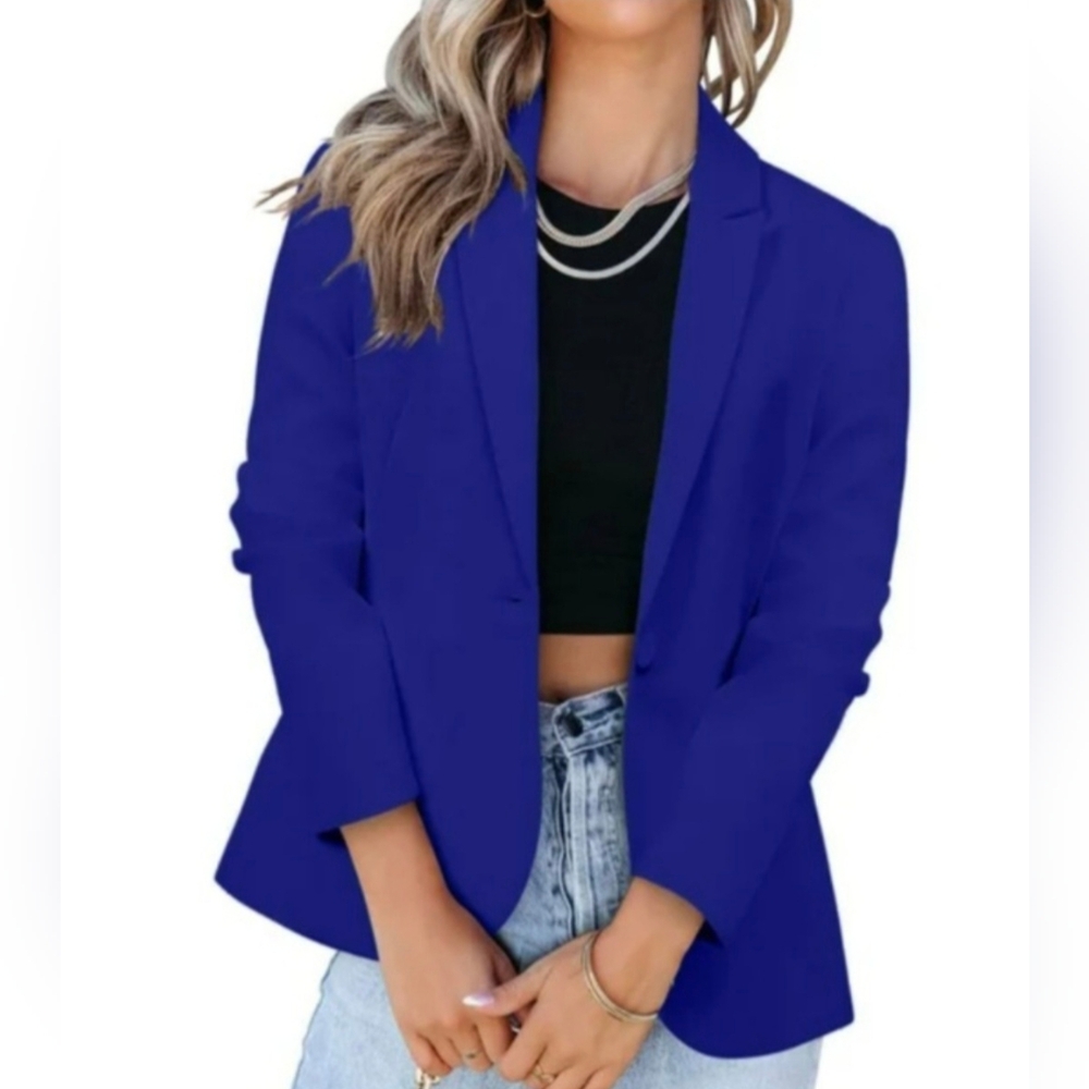Sapphire Blue One Button Slim Fit Blazer w/Ruched Sleeves Size M